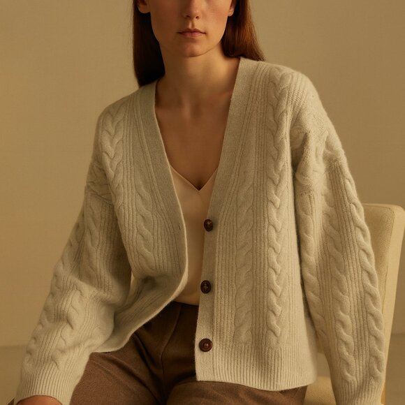 Nordstrom Signature Oversize Cashmere Cable Knit Button-Up Sweater XL Ivory - Picture 1 of 7